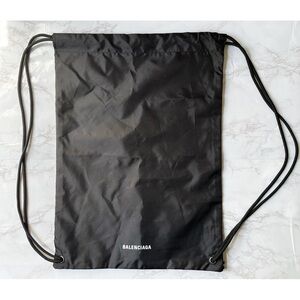 Balenciaga Black Nylon Drawstring Logo Gym Bag Dust Bag